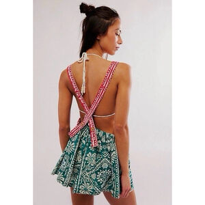 Free People Palm Bay Printed Shortalls Crossback Beach M Romper Beach Boho